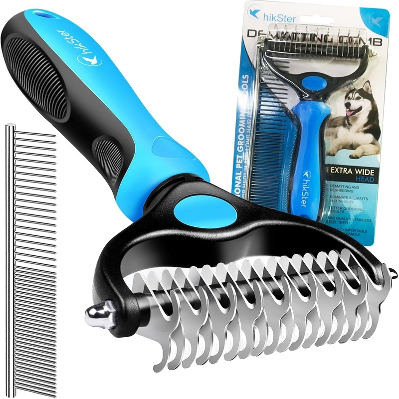 Dematting Comb for Dogs & Cats with Stainless Steel Rake Comb, Double Sided Pet Grooming Tools, Furever Brush, Cat Dematting Tool, Undercoat Rake for Small, Medium & Large Hairs Coat Dematting Comb