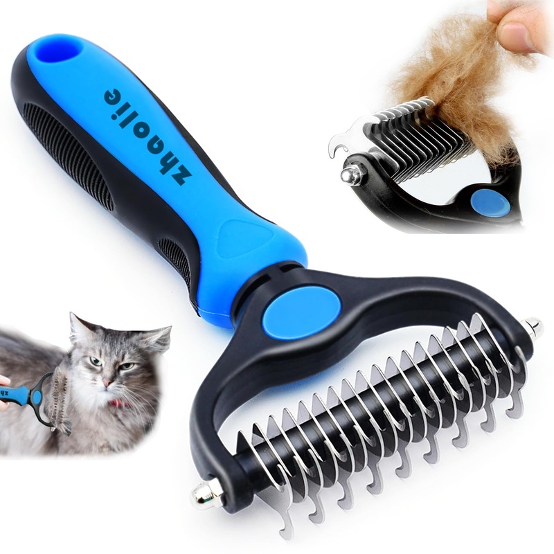 Dog Brush for Shedding – Double Sided Deshedding Undercoat Rake for Dogs and Cats Extra Wide Dog Grooming Brush, Pet Brush,Dematting Comb for Dogs and Cats, Blue