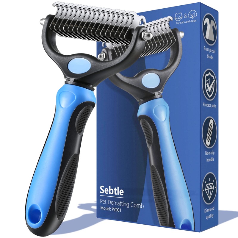 Dog Brush for Shedding,Double Sided Undercoat Rake Comb, Pet Grooming Brush for Small, Medium Dogs and Cats,Furminator Tool Remove 98% Mats,Tangles Blue