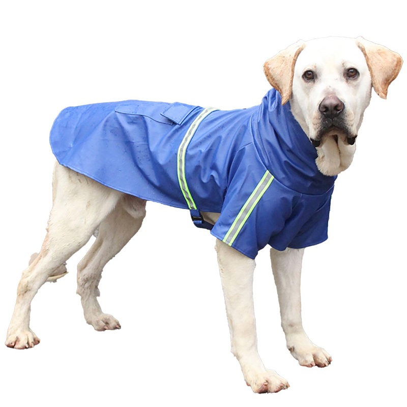 Dog Raincoat, Adjustable Drawstring Dog Rain Jacket for Large Medium Small Dogs, Waterproof Dog Hooded Poncho with Reflective Stripe(Blue,2XL) Blue XX-Large
