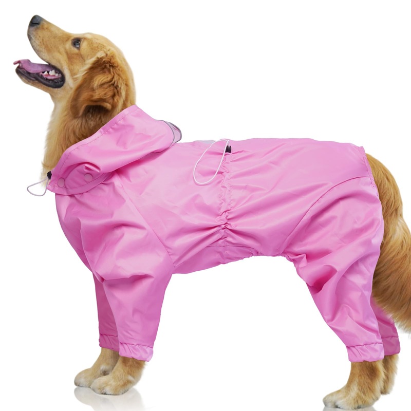 Dog Raincoat, Dog Raincoats for Large Dogs, Dog Rain Jacket with Clear Hooded, Waterproof Dog Poncho Snow-Proof Dog Vest Rainwear, Rain Clothes Apparel with Leash Hole Labrador Pink 2XL XX-Large