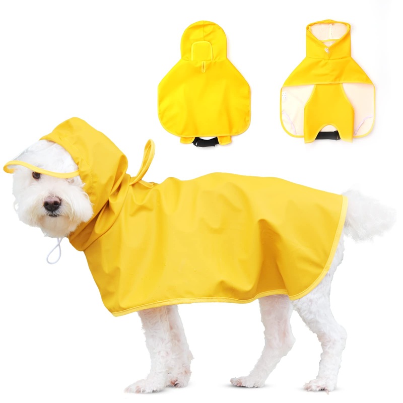 Dog Raincoat for Medium Dogs, Dog Rain Jacket with Clear Hooded, Waterproof Dog Rain Coat with Adjustable Belly Strap, Dogs Safety Vest for Outdoor Adventures Walking(Yellow,M) Medium(Label Size:XXL) Yellow
