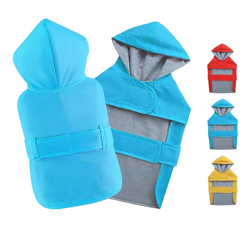 Dog Raincoat Poncho Dog Rain Jacket Double Layer Winter Warm Waterproof Cotton Lining Hooded Leash Hole Adjustable Dog Rain Coat Puppy Small Medium Dogs,Blue,S,Back Length 8.3 Inch S:Back Length 8.3″ Blue