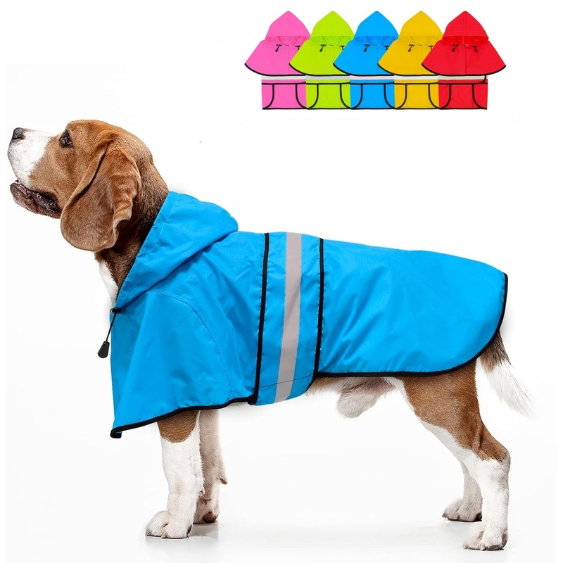 Dog Raincoat – Reflective Dog Rain Coat, Waterproof Dog Jacket, Adjustable Dog Rain Jacket with Hoodie, Lightweight Dog Poncho Slicker for Small Medium Large Dogs (Small, Blue)