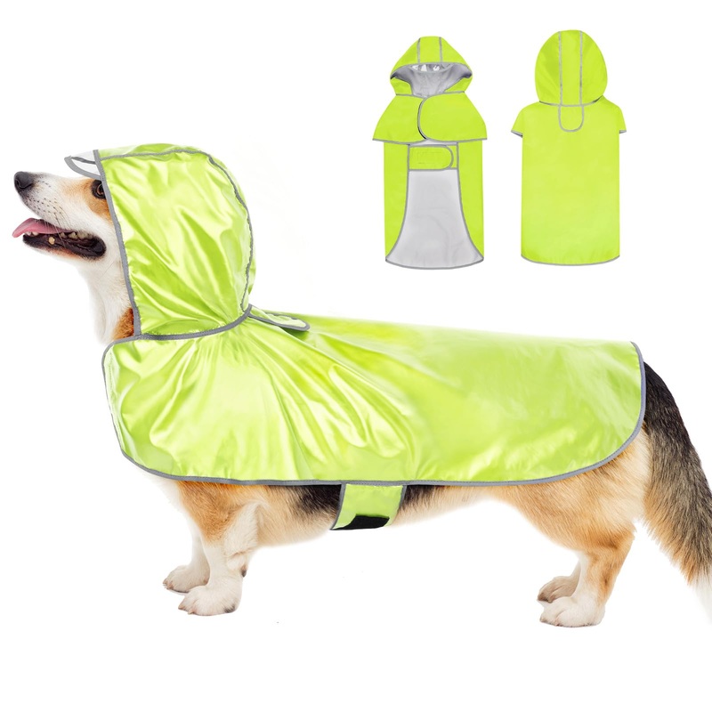 Dog Raincoat – Waterproof Dog Coat with Hood, Reflective Dog Rain Jacket with Leash Hole, Lightweight Dog Rain Coat Poncho Slicker for Medium Dogs (Fluorescence Yellow, Medium) Fluorescence Yellow