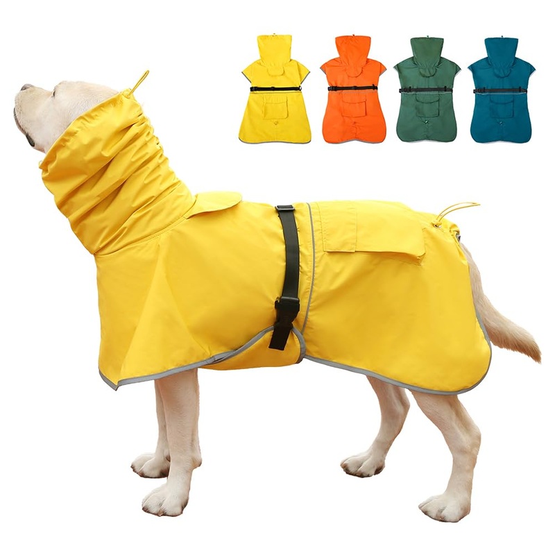 Dog Raincoat Waterproof Dog Rain Coat with Hoodile, Reflective Adjustable Lightweight Pet Rain Jacket for Medium Large Dogs(Yellow, 7XL) Yellow