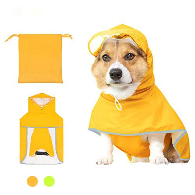 Dog Raincoat with Hood for Small Dog,Medium Dog,Luccalily Waterproof Dog Rain Jacket with Reflective Strip Adjustable Belly Strap Lightweight Poncho with Storage Bag (Small, Yellow)