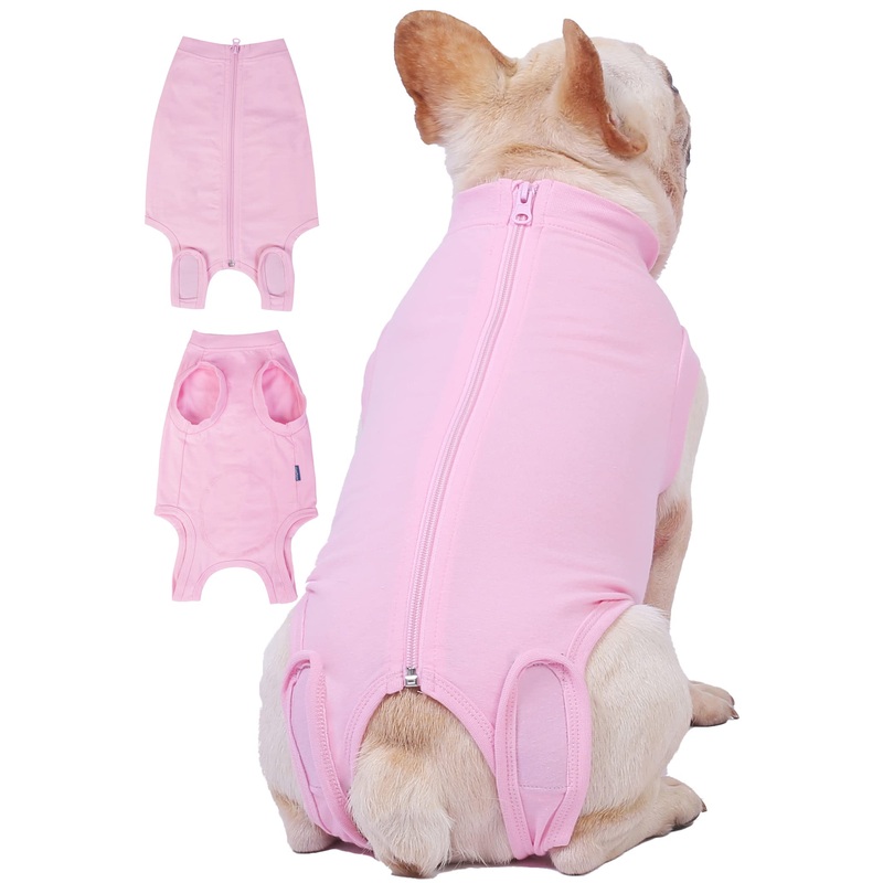 Dog Surgery Recovery Suit – After Spay, Abdominal Wounds Post Surgical Recovery, Anti Licking Breathable Dog Onesies for Small, Medium & Large Pet, Alternative Bandages Cone E-Collar Small (Back length: 12.2″) Pink Suit