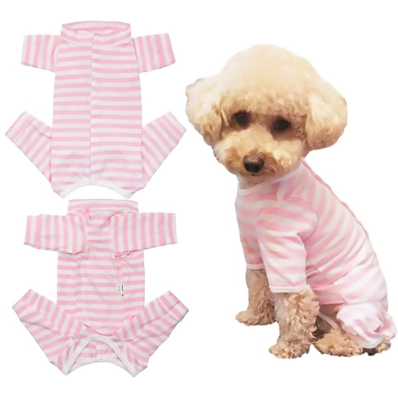 Dogs Recovery Suit Post Surgery Shirt for Puppy, Full Coverage Dog’s Bodysuit Wound Protective Surgical Clothes for Small and Medium Pets (Pink White Stripe-s) S pink white stripe