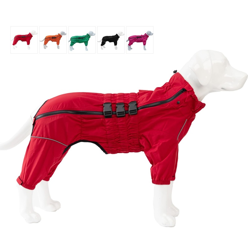 Dogs Waterproof Jacket, Lightweight Waterproof Jacket Reflective Safety Dog Raincoat Windproof Snow-Proof Dog Vest for Small Medium Large Dogs Red M M (back 12″)