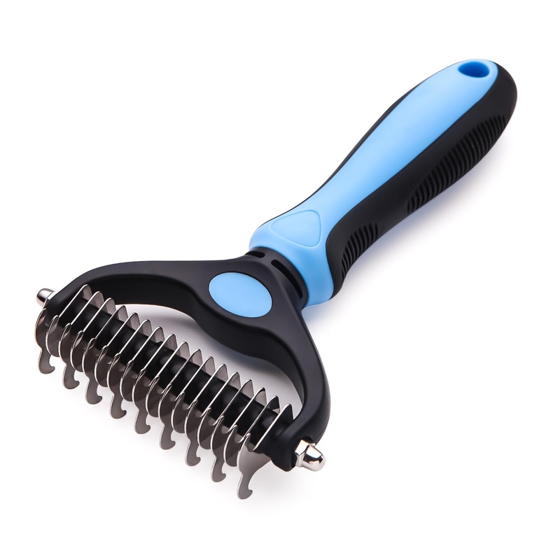 Extra Wide Double-Sided Undercoat Rake for Pet Grooming – Shedding and Dematting Brush for Dogs and Cats, Blue