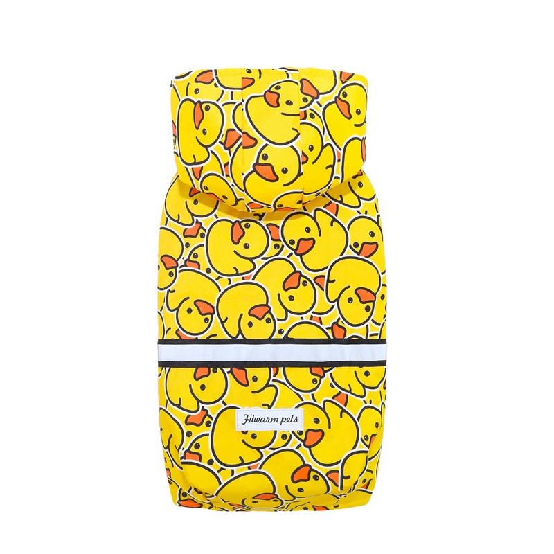 Fitwarm Funny Duck Dog Raincoat with Hood, Waterproof Rain Jacket for Small Dogs Boy Girl, Reflective Pet Poncho, Packable, Adjustable, Yellow, Medium