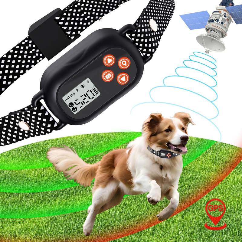 GPS Wireless Dog Collar Fence System, Electric Dog Collar Fence, Automatic Warning Strength, Pet Containment System, Rechargeable, Outdoor Use Only
