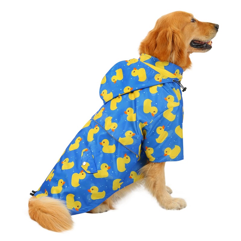 HDE Dog Raincoat Double Layer Zip Rain Jacket with Hood for Small to Large Dogs Ducks Blue – XL X-Large