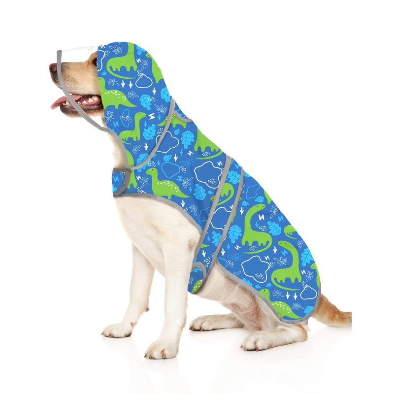 HDE Dog Raincoat with Clear Hood Poncho Rain Jacket for Small Medium Large Dogs Dinosaurs – XL X-Large