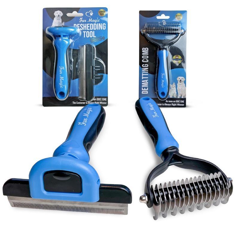 Large Deshedding Tool & Dematting Comb  Grooming Brushes for Dogs, Cats, Horses  Reduce Shedding and Remove Knots, Mats and Loose Undercoat Large