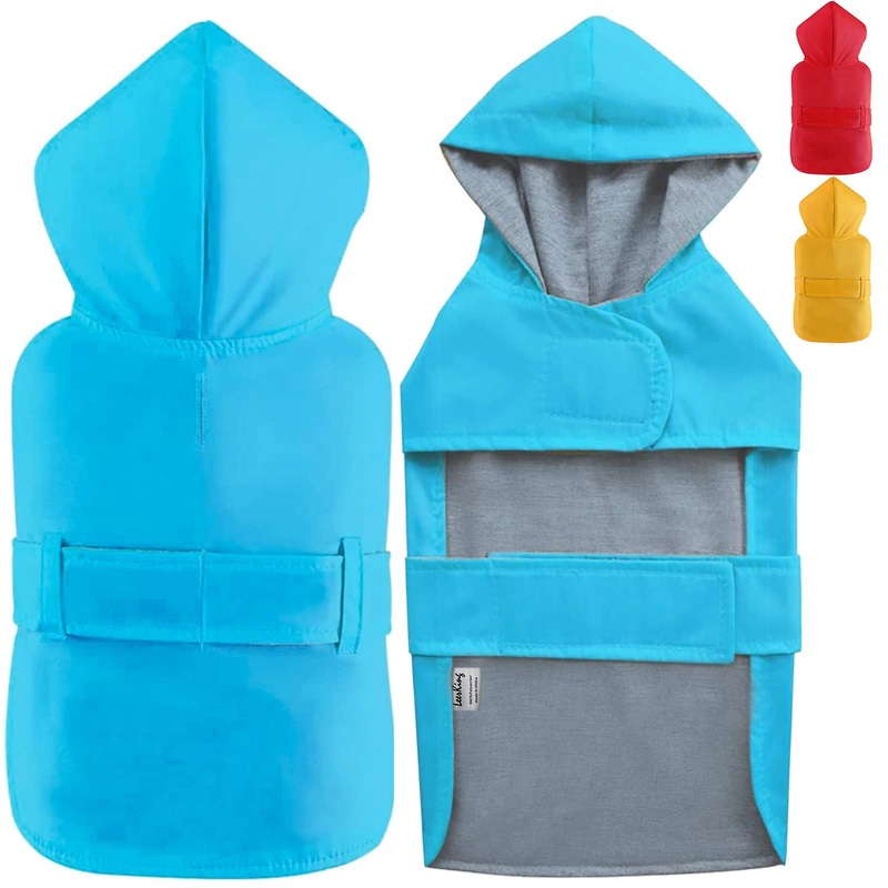 LeerKing Dog Raincoat Hooded Leash Hole 10 Sizes, Waterproof Double Layer Dog rain Coat Jacket with Lining for Small Medium and Large Dog,Blue,M Blue