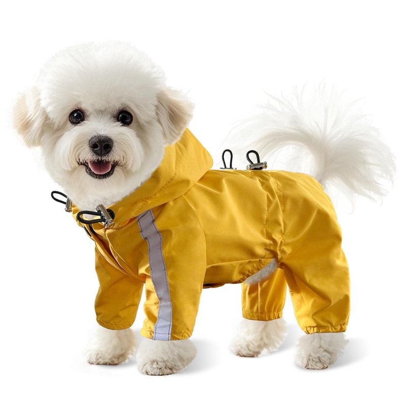 LOS ANDES Dog Raincoat, Waterproof Dog Rain Jacket with Hood for Small Dogs Puppies, Dog Rain Coat with Leash Hole, Snowproof Windproof Lightweight Puppy Clothes with Reflective Strap 2XL(Back Length 15.7”) Yellow
