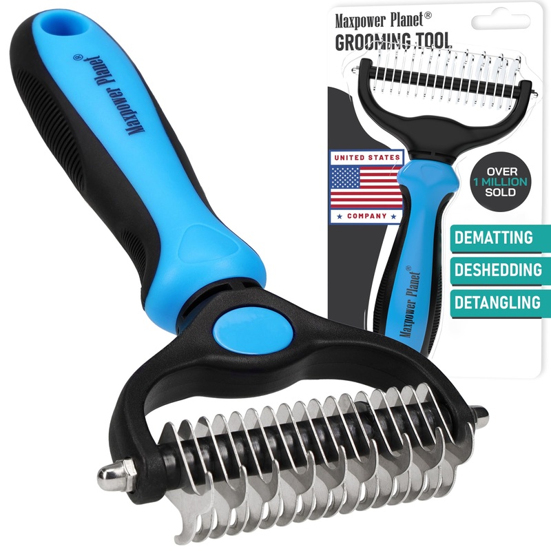 Maxpower Planet Original Pet Grooming Rake – Double-Sided Deshedding Dematting Tool, Undercoat Rake for Dogs & Cats, Extra-Wide Dog Grooming Brush & Deshedder Comb for Long Hair, Reduces Shedding 95% Blue Large