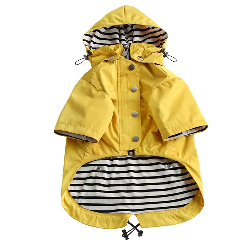 Morezi Dog Zip Up Dog Raincoat with Reflective Buttons Rain Water Resistant Adjustable Drawstring Removable Hood Pocket Dog Raincoats with Legs 8lbs to 80lbs Available Yellow M Medium(Chest: 19″-23″)