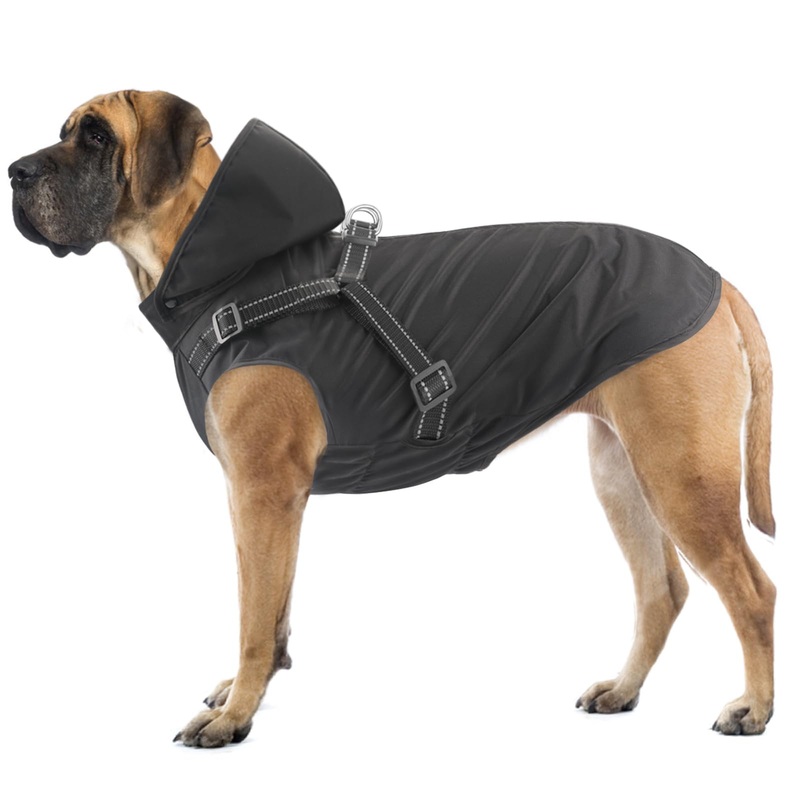 Mosucoirl Dog Raincoat Waterproof Dog Hoodie Reflective Dog Raincoat Hooded Adjustable Rain Jacket for Small Medium Large Dogs Puppies (Black, XXL) Black