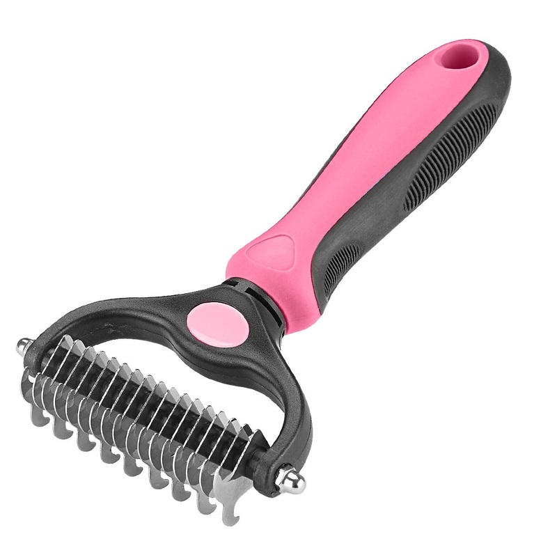 Pet Grooming Tool – 2 Sided Undercoat Rake for Cats and Dogs – Safe Dematting Comb for Easy Mats & Tangles Removing – No More Nasty Shedding and Flying Hair pink other