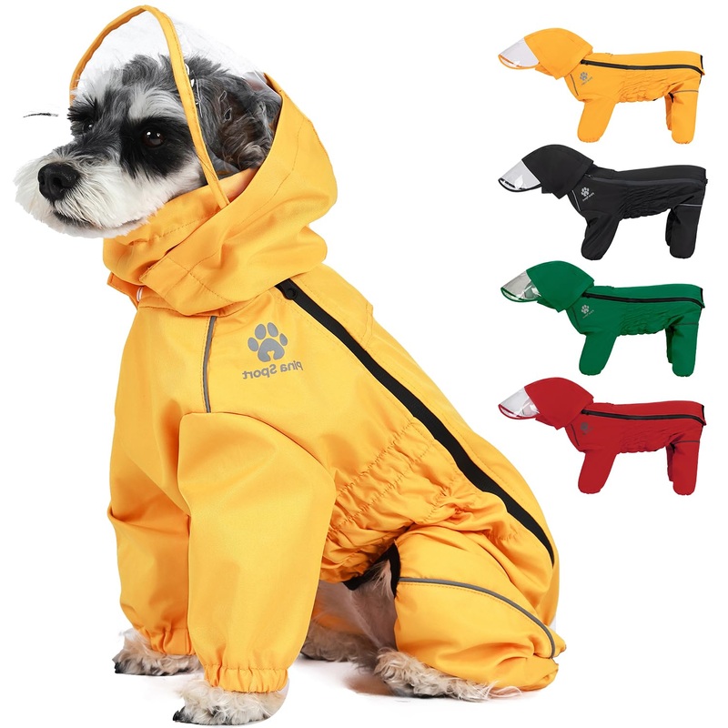 PINA Dog Raincoat, Waterproof Dog Rain Jacket with Hood, Lightweight Dog Jacket with Leash Hole, Dog Poncho with Reflective Strap and Pocket for Wet Weather, Full Wrap Design for Full Protection Medium Yellow