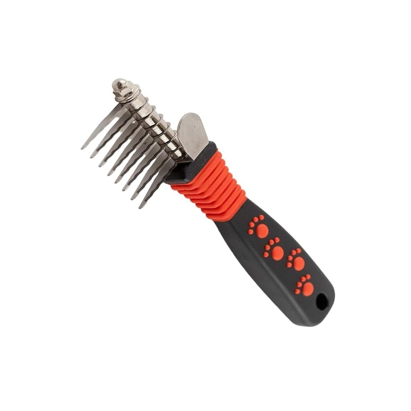 RYAN’S PET SUPPLIES Paw Brothers 8-Blade Dematting Brush, Comb Tool for Dog Grooming, Stainless Steel Blades, Comfort Grip, Gentle on Skin, Doodles, Poodles, Rake for Matted Fur Removal
