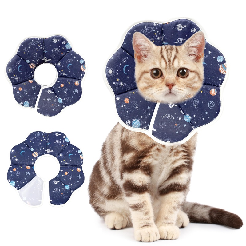 Soft Adjustable Cat Cone Collar, Comfortable Cat Recovery Collar Suitable for Various Types of Cats,Elizabethan Neck Protective Collar for Cats After Surgery (Dark Blue, Small) Dark Blue