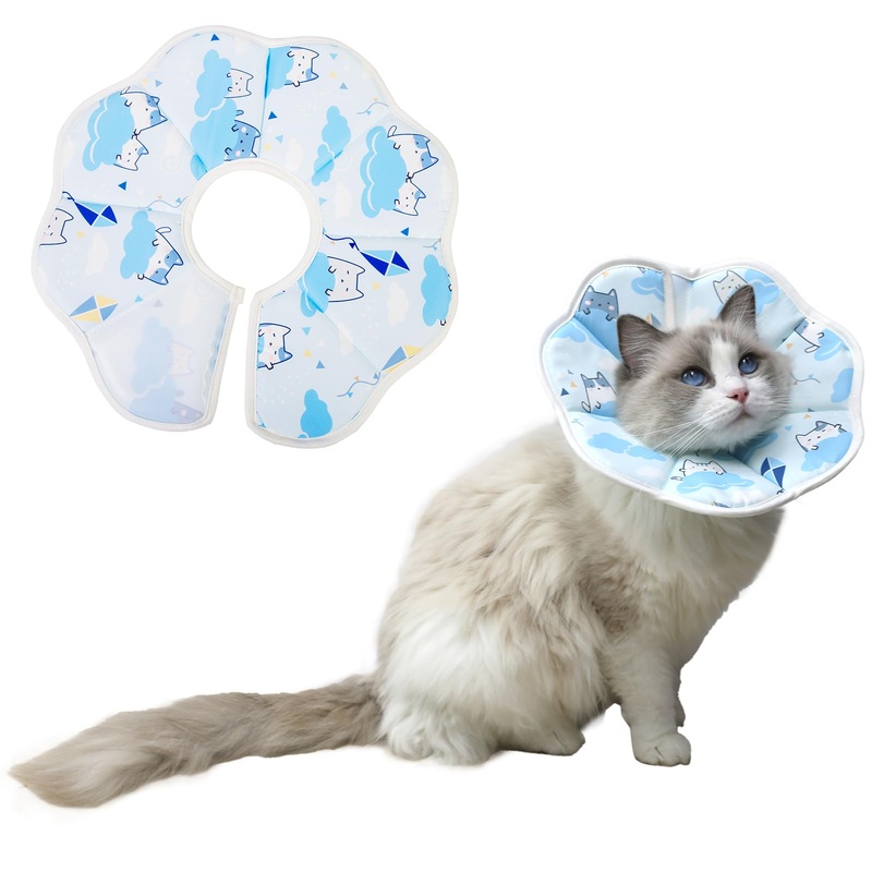 Soft Cat Recovery Collar,Adjustable Cat Cone,Cat Protective Cone Collar After Surgery,for Cats (Cloud, M) Cloud