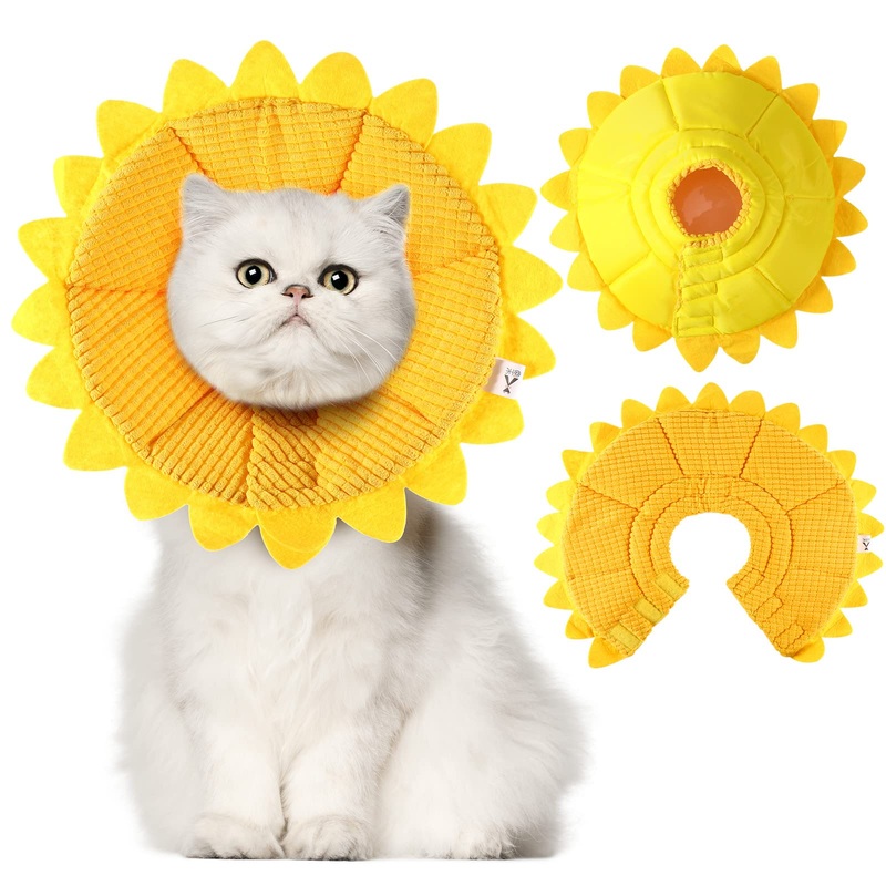Sunflower Cat Recovery Collar Soft Cat Cone Collar Pet Cones for Cats Cotton Pet Cone Collar Adjustable Sunflower Elizabeth Collar Postoperative Protection Soft Cone for Cats and Dogs(Medium)