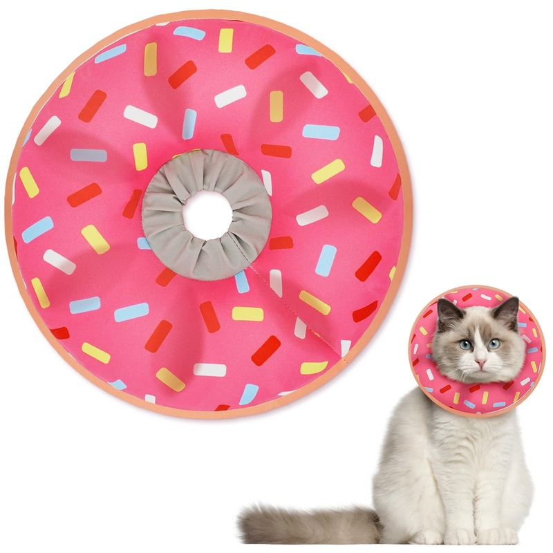 Supet Inflatable Cat Cone Collar Soft to Stop Licking, Adjustable Cat Recovery E Collar After Surgery, Cat Donut Collar for Small Medium Large Cats Kitten Pet Pink M(Neck 8″-11.5″)
