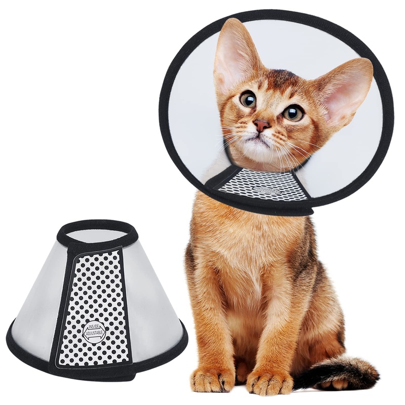 Vivifying Cat Cone, Adjustable Recovery Pet Cone, 8.1 Inches Lightweight Plastic Elizabethan Collar for Cats, Mini Dogs and Rabbits (Black) MNeck: 7.2-9.0 in