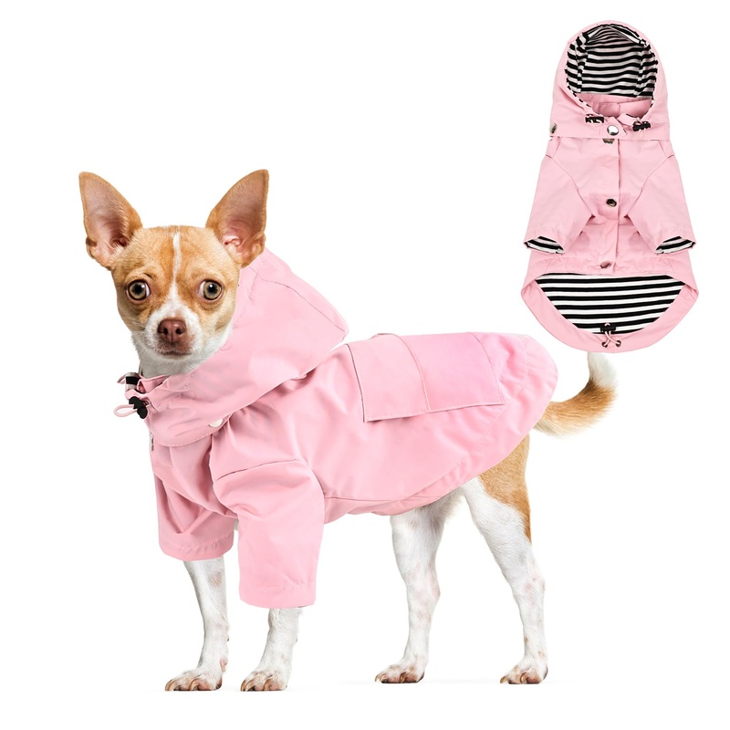 Waterproof Dog Raincoat Jacket with Hood Lightweight Adjustable Drawstring Dog Raincoat Poncho for Small Medium Puppy (Pink, S) Pink