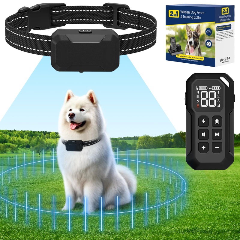 Wireless Dog Fence,Dog Tranining Collar with Remote Control,Electric Fence for Dogs,Wireless Dog Fence System-300M,Medium and Large Dog Collar.
