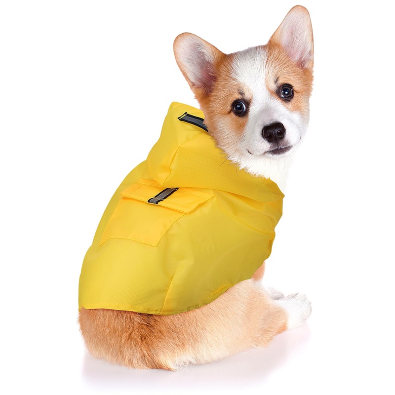 YARNOW Dog Raincoat Dog Rain Jacket with Hood, Pocket and Reflective Strap, Waterproof Puppy Raincoat (Small, Yellow)