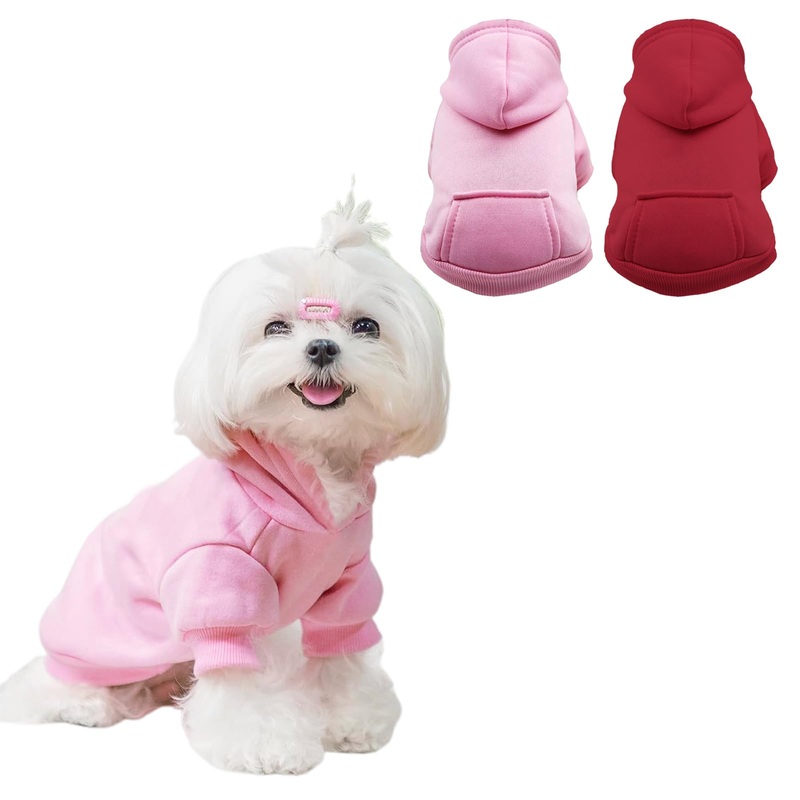 2 Pieces Dog Sweaters for Medium Dogs Dog Hoodie Fleece Dog Sweater Soft Dog Clothes Sweatshirt with Pocket Dog Hoodie for Small Dogs(PinkRed & Medium) Pink+Red
