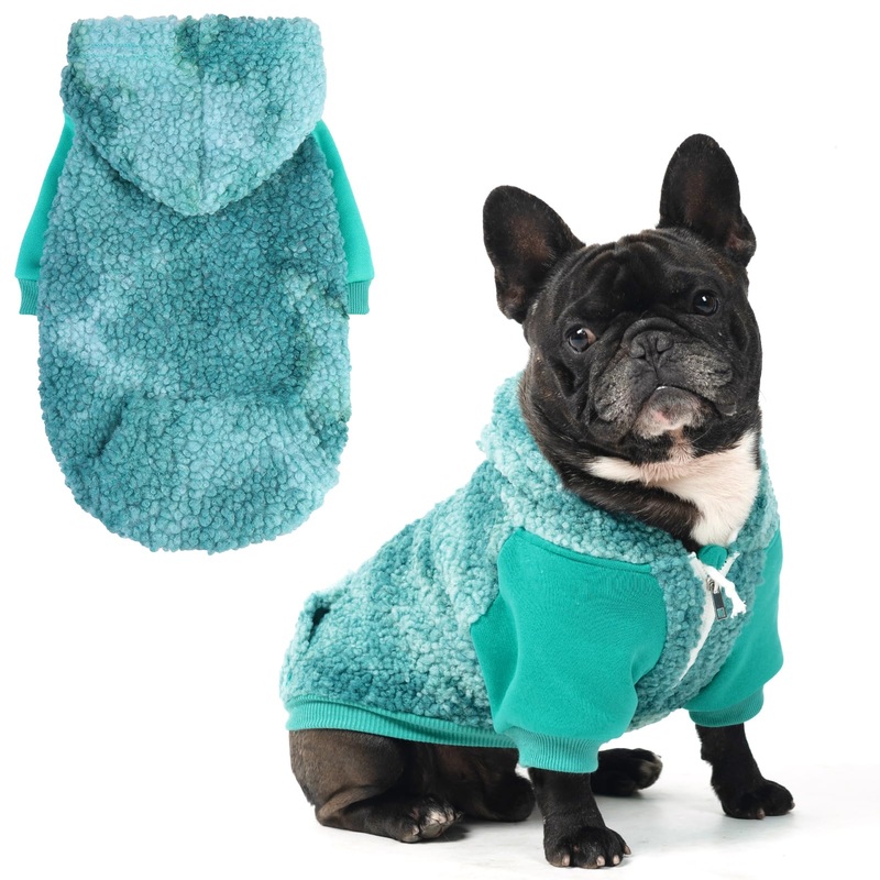 BINGPET Tie Dye Dog Hoodie,Fleece Dog Sweatshirt Puppy Sweater with Leash Hole,Warm Dog Sweater Dog Winter Clothes with Pocket,Pet Outfit Dog Sweaters for Small Medium Dogs Boy and Girl (Blue,SM) Small/Medium Blue