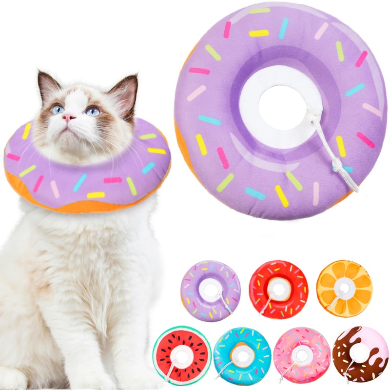 Cat Cone Collar Soft, Cat Recovery Collar for Wound Healing Cute Cat Donut Adjustable Cat Cones to Stop Licking Comfortable Lightweight Neck Elizabethan Collars for Cats Kittens After Surgery Medium Donut Purple