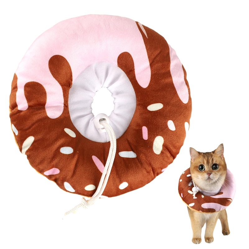 Cat Cone Collar Soft, Plush Pillow Cute Donut Cat Cones Lightweight Adjustable Neck Cone for Cats Kittens After Surgery, M multicolor Medium
