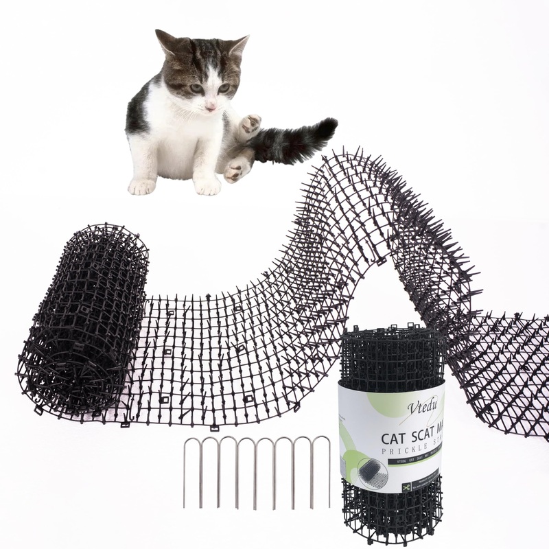 Cat Deterrent Mat(6.5ft), Cat Repellent Mat, Cat Scat Mat,Cat Spikes with 8 Staples, Scat Mats for Pets(Cats, Dogs…) for Garden