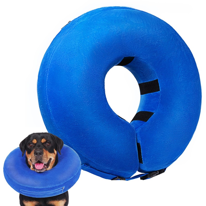 Crazy Felix Dog Donut Pillow Collar Alternative After Surgery Soft Cone for Dogs to Stop Licking Inflatable Dog Head Cone Collar for Medium Large Dogs E Collar for Bulldog Boxer Blue L