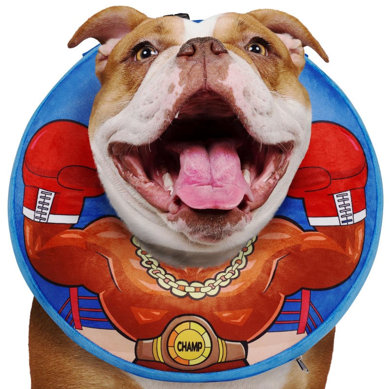 Crazy Felix Soft Donut Cone for Dogs to Stop Licking Dog Pillow Cone Collar After Surgery Inflatable Dog Cone Alternative for Small Medium Large Dogs, Elizabethan Collar for Bulldog Boxer Blue L