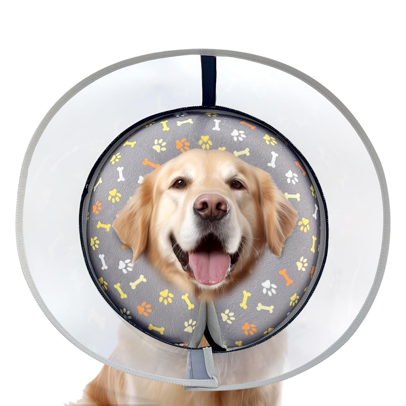Dog Cone Collar with Enhanced Anti-Licking, Inflatable Dog Cone After Surgery, Adjustable Size with Soft Padding for Small Medium Large Dogs – L Gray