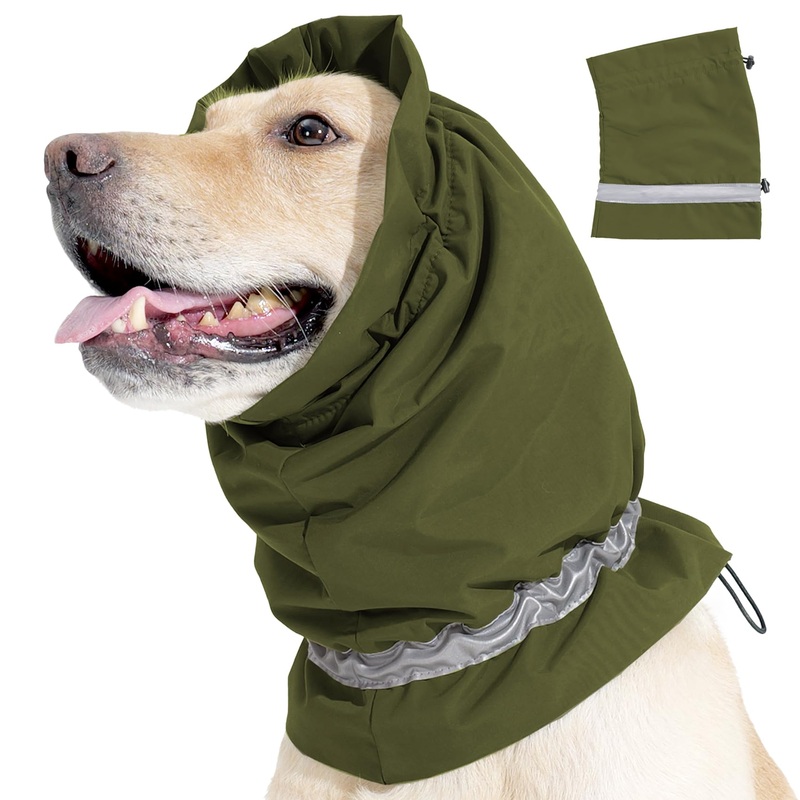 Dog Fleece Snood Ear Protector,Adjustable Dog Neck Gaiter,Waterproof Dog Calming Hoodie Dog Ear Cover Relieve Anxiety, Dog Neck Head Warmer Dog Headband for Grooming (Military Green, Medium) Military Green