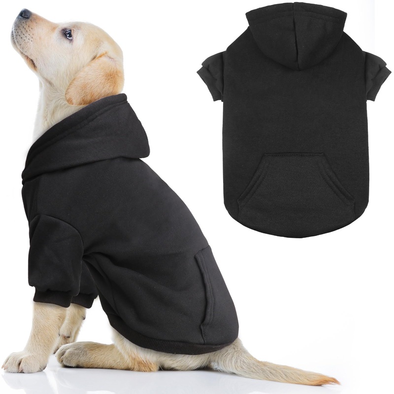 Dog Hoodie Dog Sweaters for Large Dogs Dog Sweater Soft Solid Brushed Fleece Dog Clothes Dog Hoodie Sweatshirt with Pocket(Black-L) Black