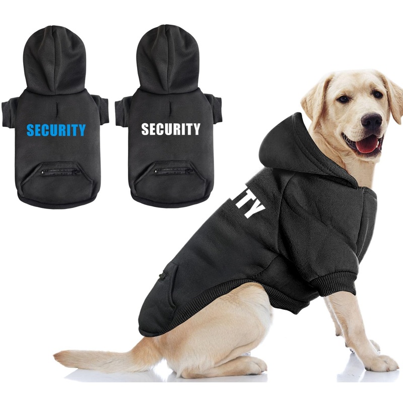 Dog Hoodie Security Glow-in-The-Dark Dog Sweater Dog Sweatshirt Hooded Soft Brushed Fleece Dog Clothes with Dual Pocket Zip Puppy Dog Hoodie for Small Medium Large Dogs Cats, Black L