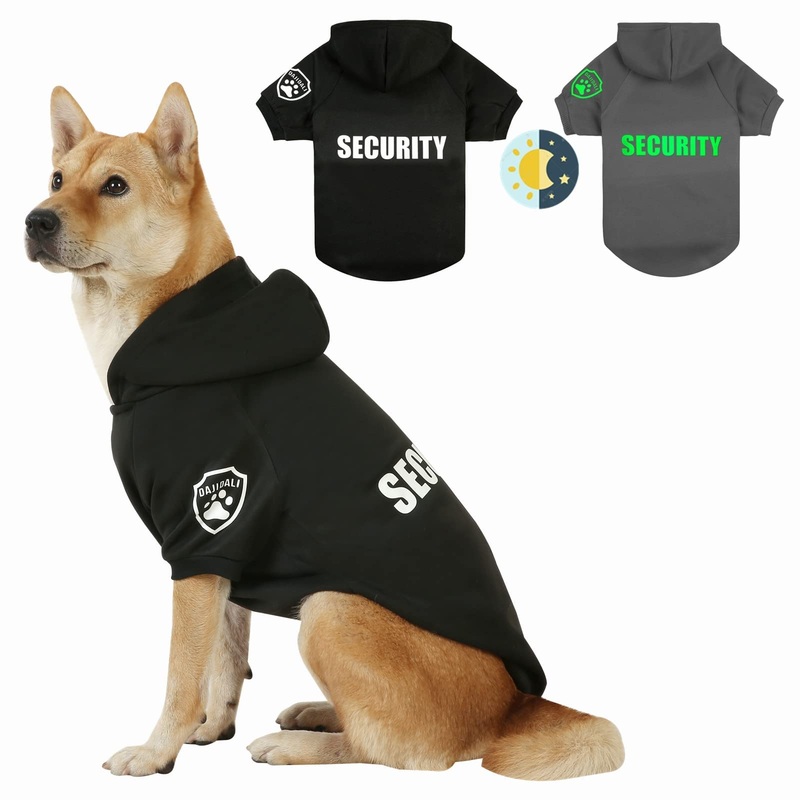 Dog Security Hoodie with Glow-in-The-Dark Prints DAJIDALI Dog Clothes Apparel Winter Sweatshirt Warm Sweater Jacket Coat Hoodie for Small Medium Large Dog Cat 31″ Chest Black