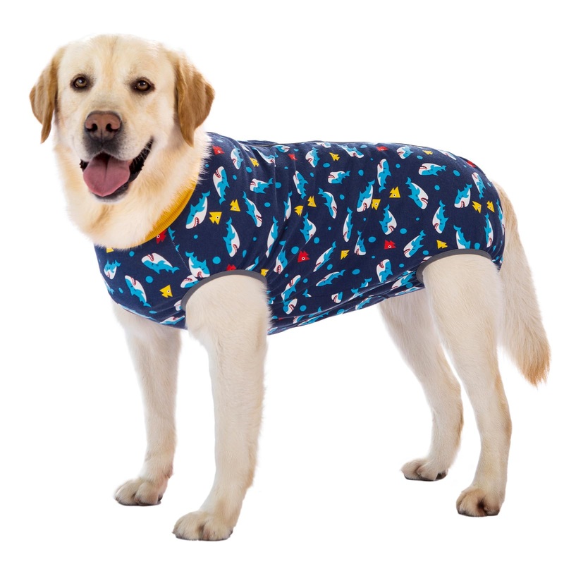 Dog Surgery Recovery Suit Dog Onesie Dog Bodysuit Surgical Suit for Female (Not Need Roll It Up to Go Potty for Male Dogs) Spay Post Healing Neuter After Surgery Suits 2X-Large (Pack of 1) shark