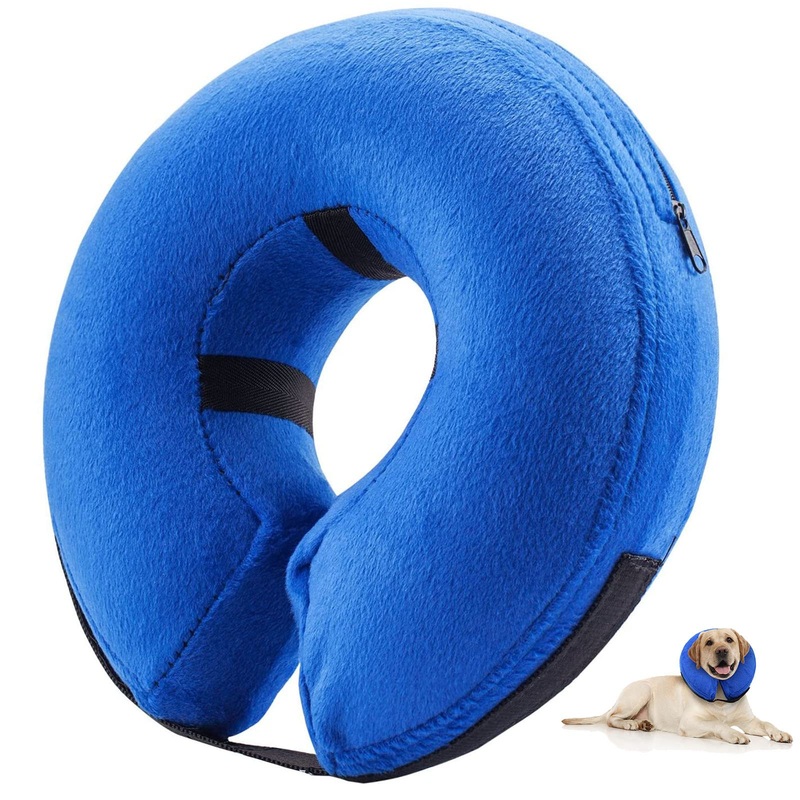 E-KOMG Dog Cone After Surgery, Protective Inflatable Collar, Blow Up Dog Collar, Pet Recovery Collar for Dogs and Cats Soft (Large(12″-18″), Blue) Large(12″-18″)